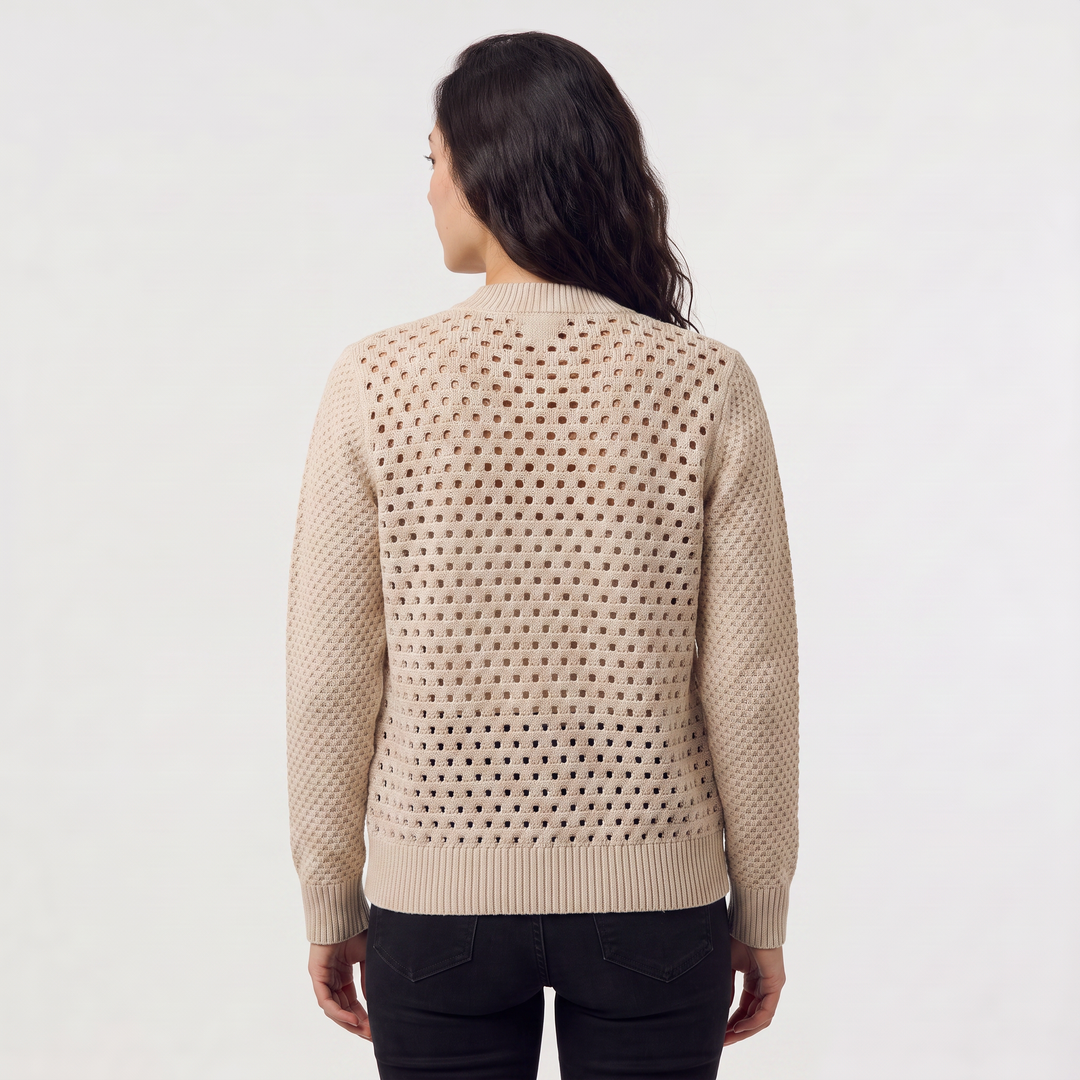 Women's Casual Hollow-Knit Zip-Up Cardigan