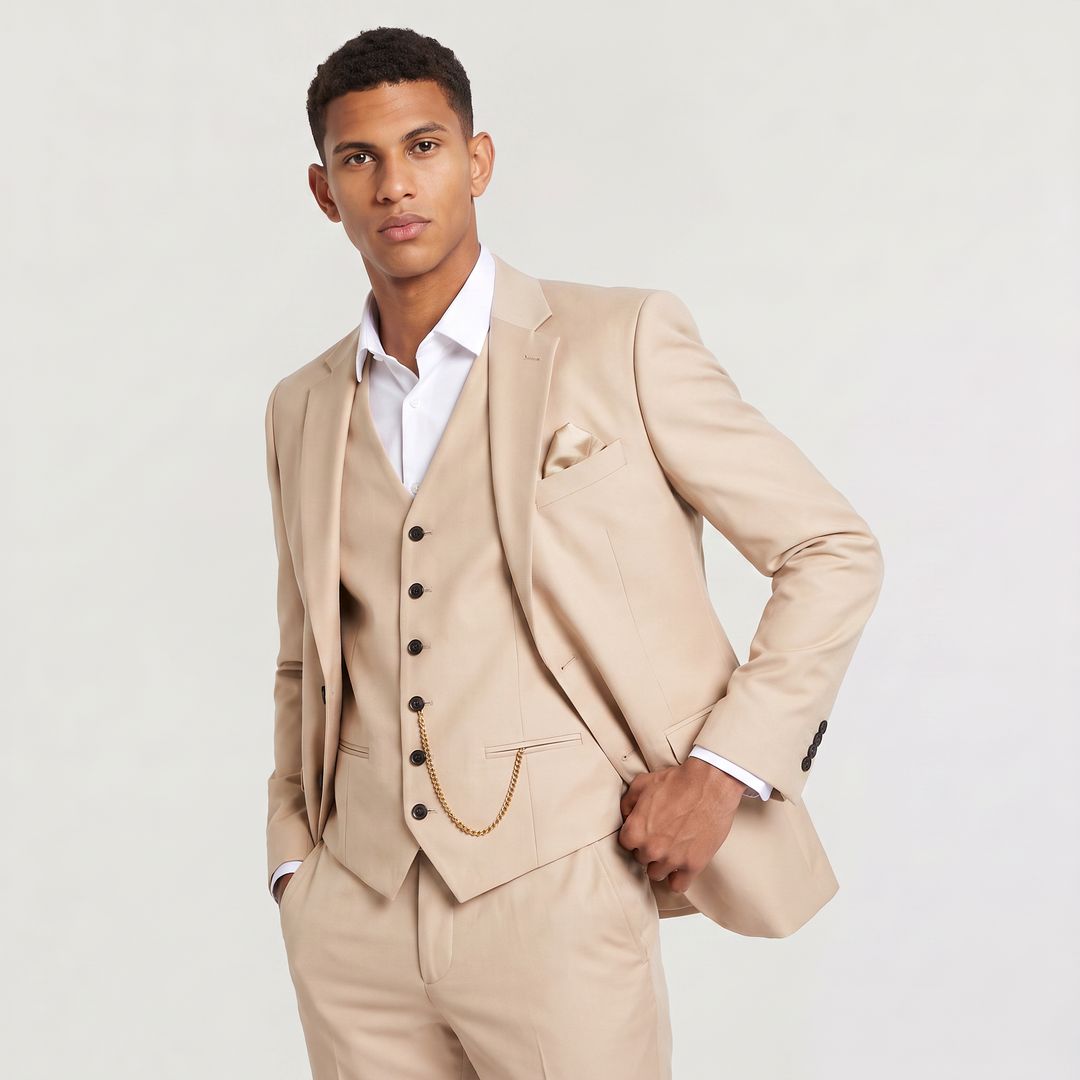 Men's Classic Lightweight Linen Three-Piece Suit