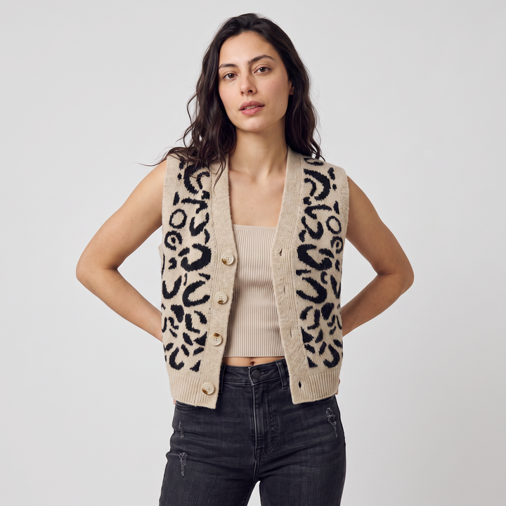 Women's Casual Patterned Cotton Button-Front Waistcoat