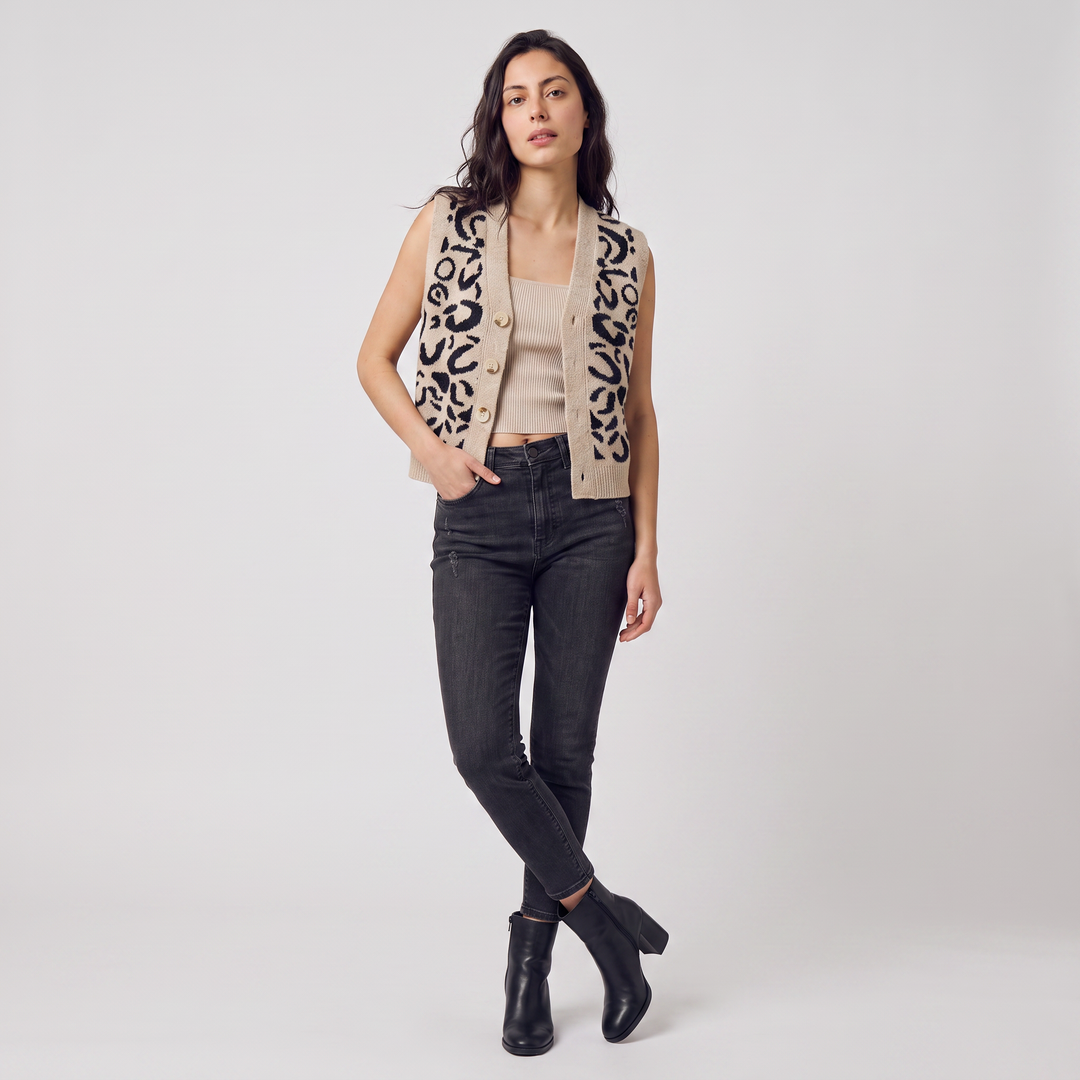 Women's Casual Patterned Cotton Button-Front Waistcoat