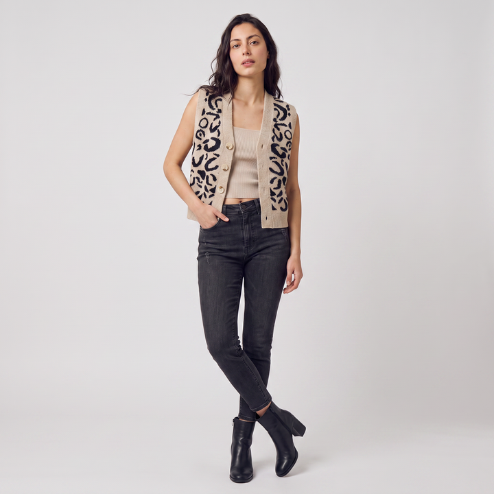Women's Casual Patterned Cotton Button-Front Waistcoat