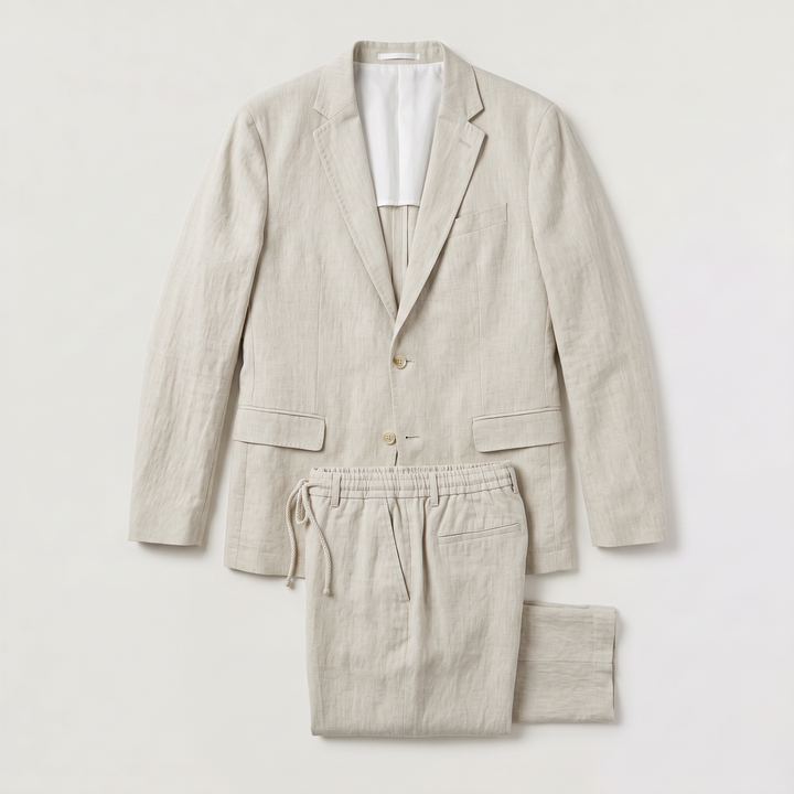 Men's Casual Two-Piece Blazer and Drawstring Trousers Set