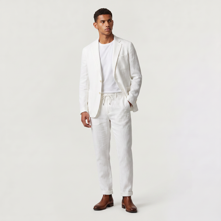 Men's Casual Two-Piece Blazer and Drawstring Trousers Set