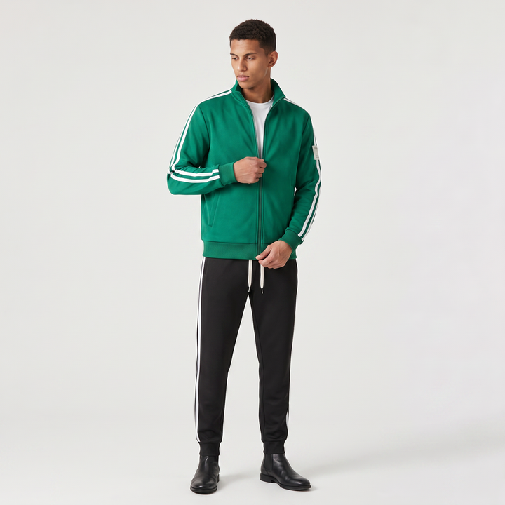 Men's Casual Polyester Track Jacket and Drawstring Trousers Set
