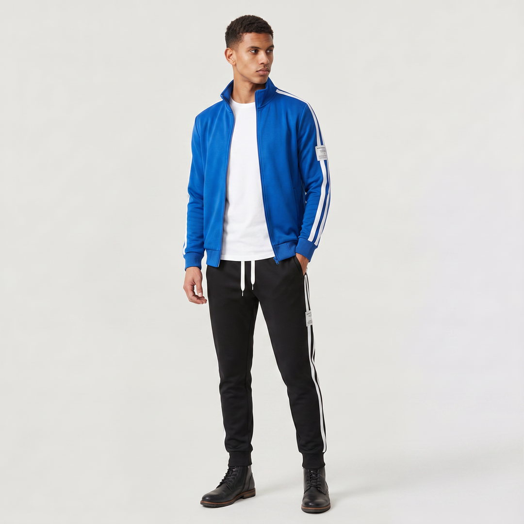 Men's Casual Polyester Track Jacket and Drawstring Trousers Set