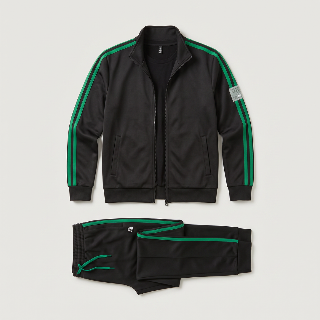 Men's Casual Polyester Track Jacket and Drawstring Trousers Set