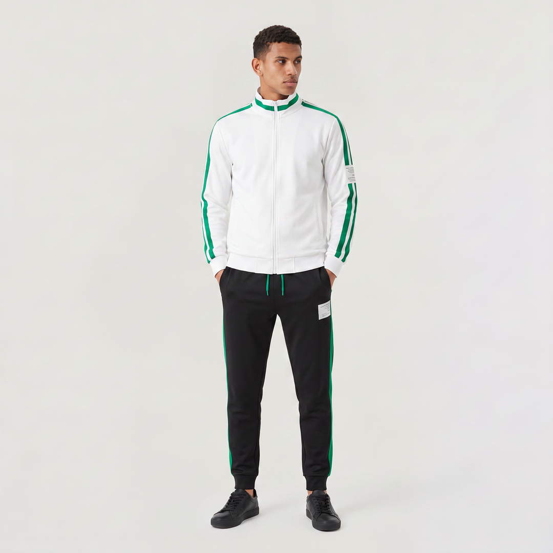 Men's Casual Polyester Track Jacket and Drawstring Trousers Set