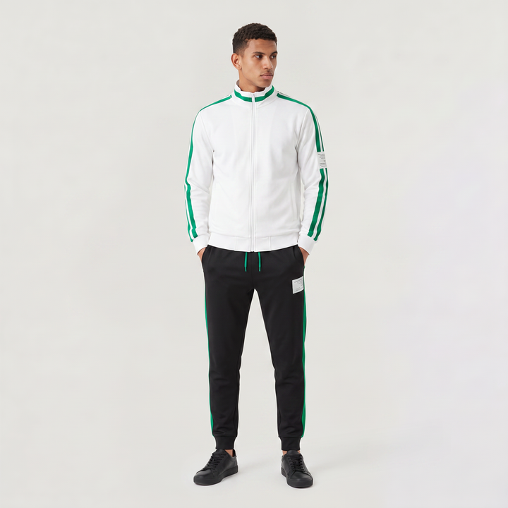 Men's Casual Polyester Track Jacket and Drawstring Trousers Set