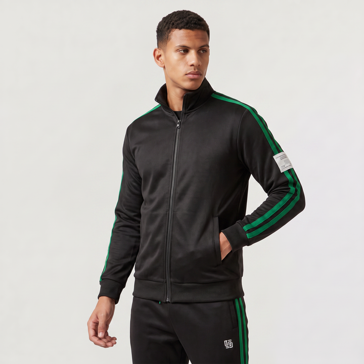 Men's Casual Polyester Track Jacket and Drawstring Trousers Set