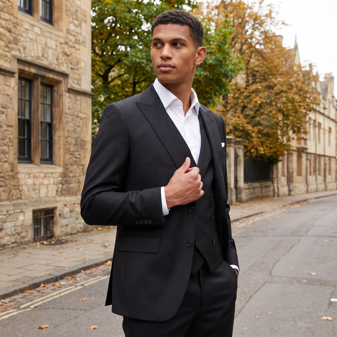 Men's Classic Wool Blend Peak Lapel Three-Piece Suit