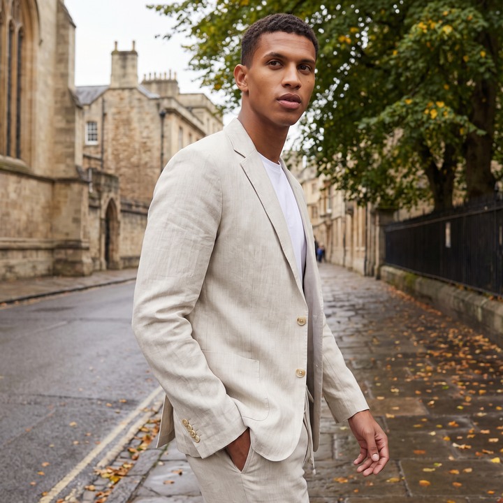 Men's Casual Two-Piece Blazer and Drawstring Trousers Set