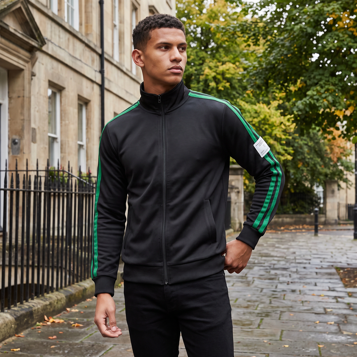 Men's Casual Polyester Track Jacket and Drawstring Trousers Set