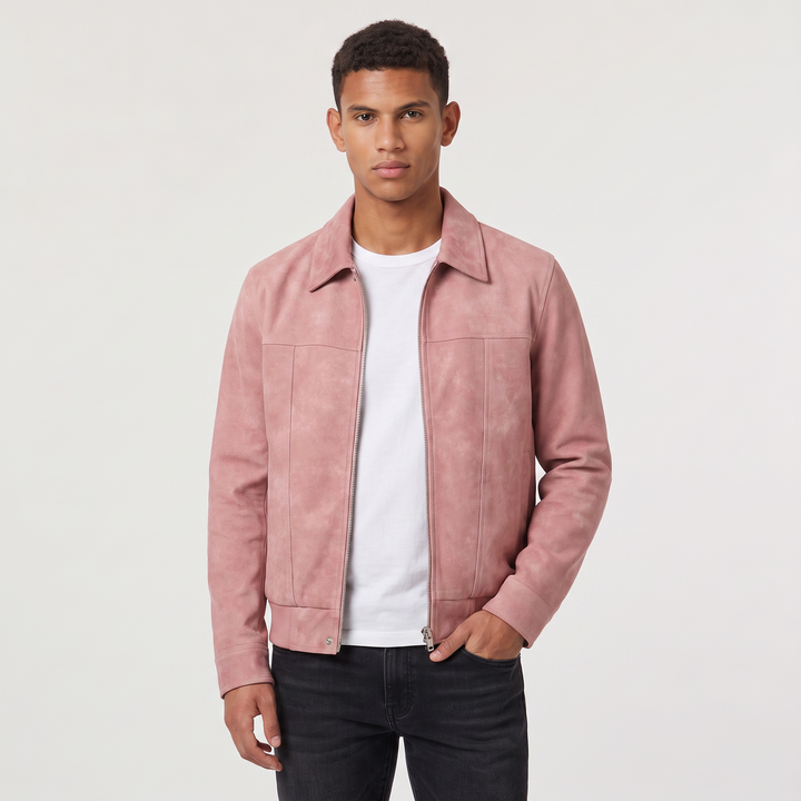 Men's Casual Leather-Look Zip-Up Jacket