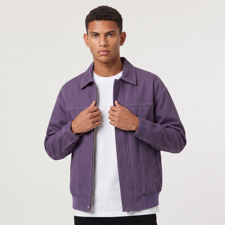 Men's Casual Leather-Look Zip-Up Jacket