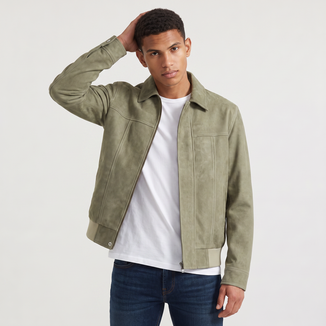Men's Casual Leather-Look Zip-Up Jacket