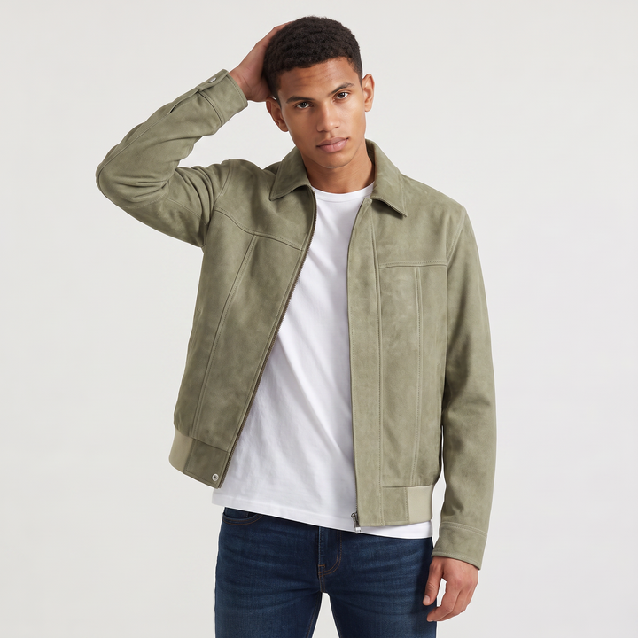Men's Casual Leather-Look Zip-Up Jacket