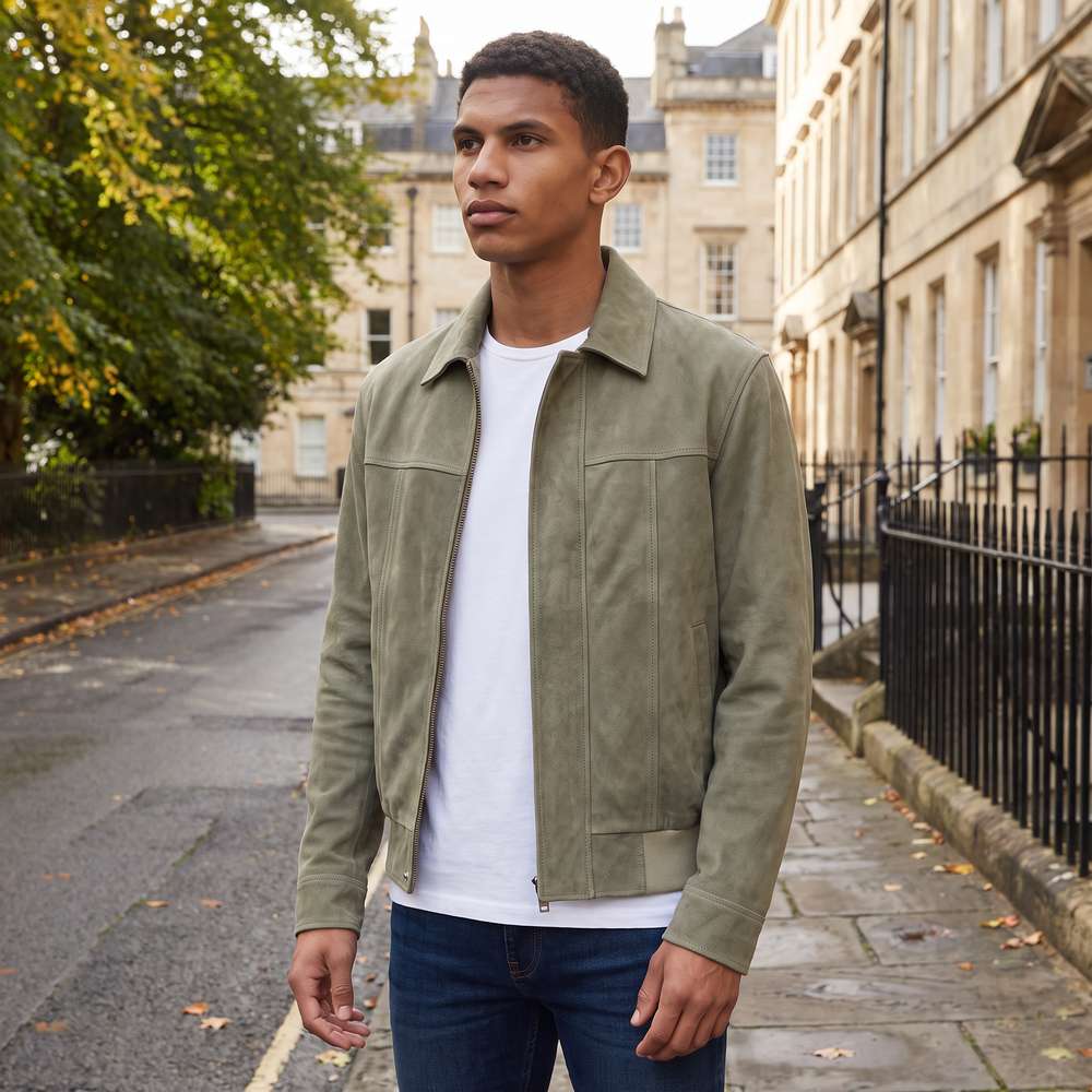 Men's Casual Leather-Look Zip-Up Jacket