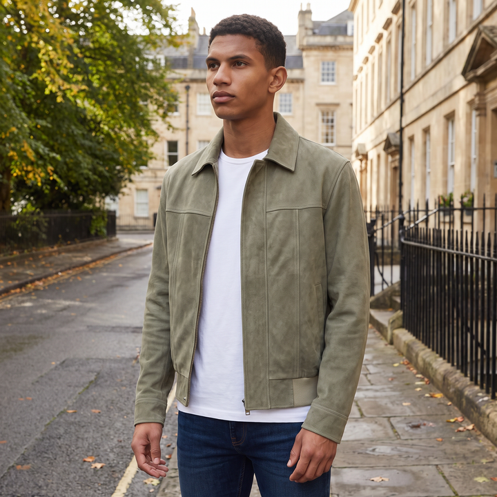 Men's Casual Leather-Look Zip-Up Jacket