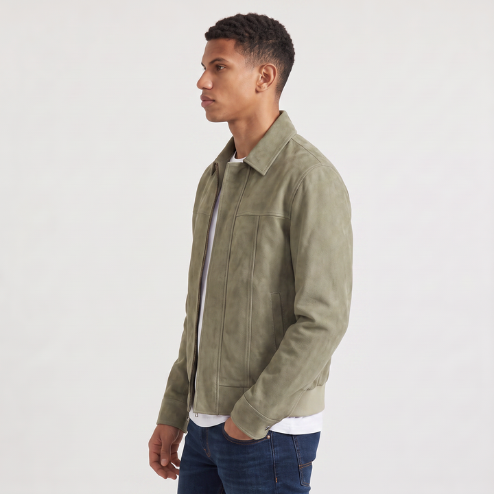 Men's Casual Leather-Look Zip-Up Jacket