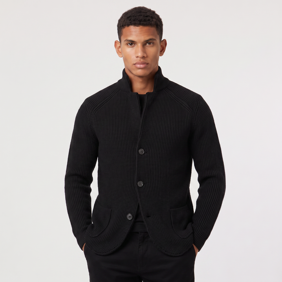 Men's Classic Knit Stand Collar Button-Front Cardigan