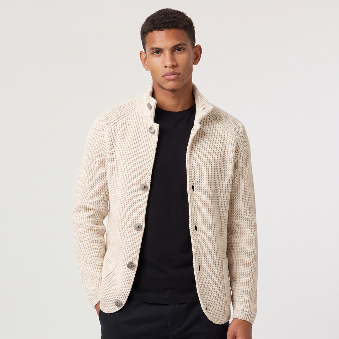 Men's Classic Knit Stand Collar Button-Front Cardigan