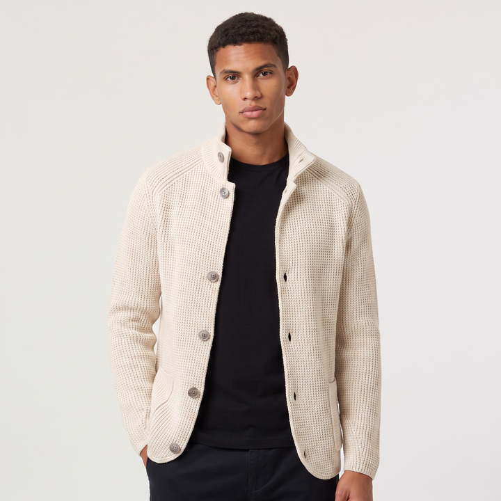Men's Classic Knit Stand Collar Button-Front Cardigan