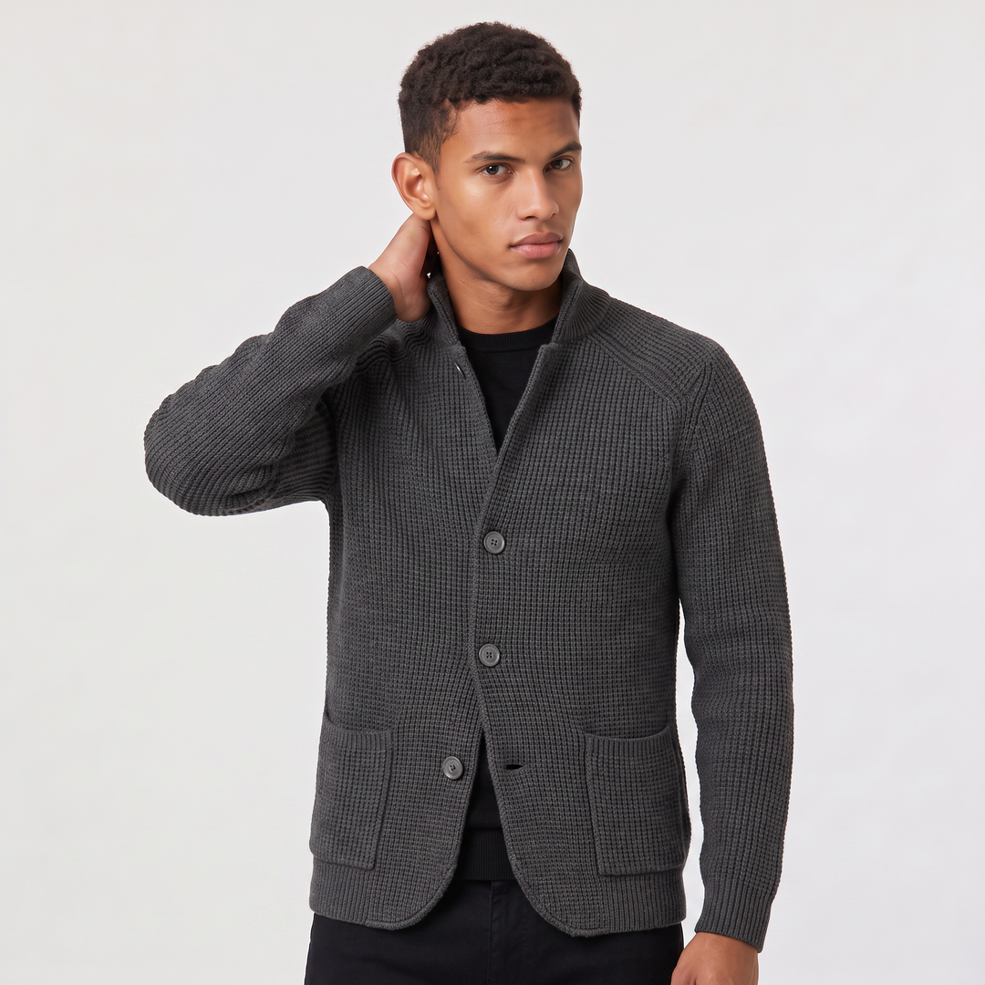 Men's Classic Knit Stand Collar Button-Front Cardigan