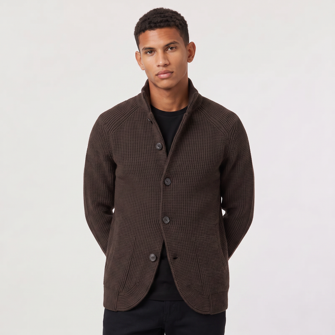 Men's Classic Knit Stand Collar Button-Front Cardigan