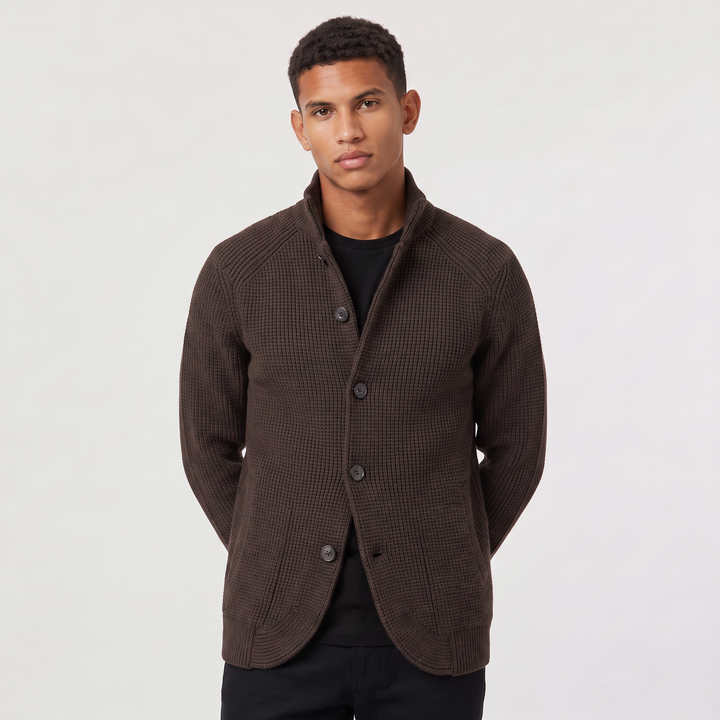 Men's Classic Knit Stand Collar Button-Front Cardigan