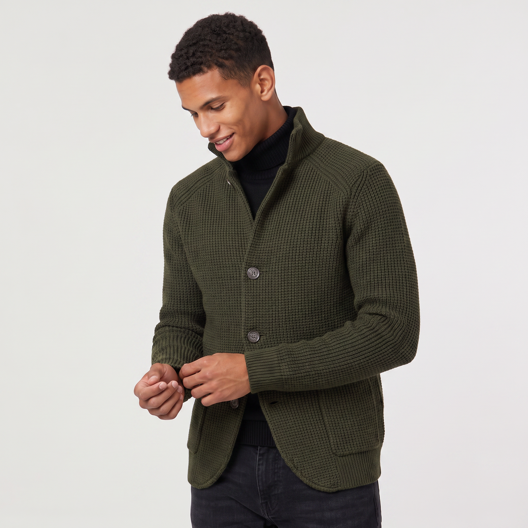 Men's Classic Knit Stand Collar Button-Front Cardigan