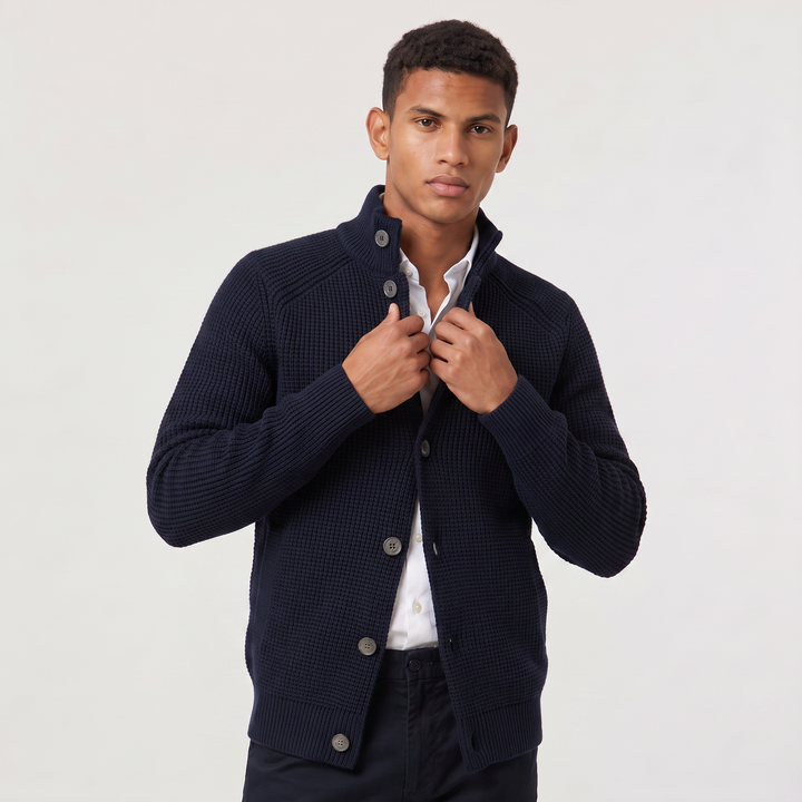 Men's Classic Knit Stand Collar Button-Front Cardigan
