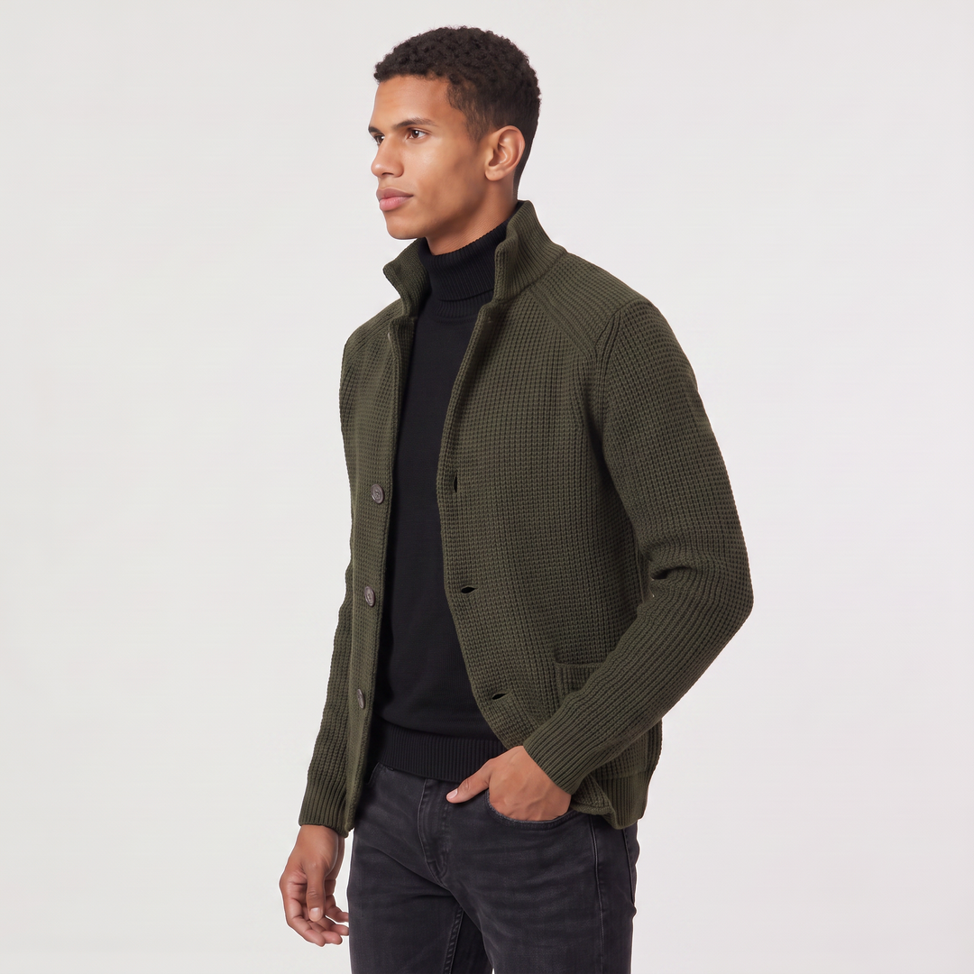 Men's Classic Knit Stand Collar Button-Front Cardigan