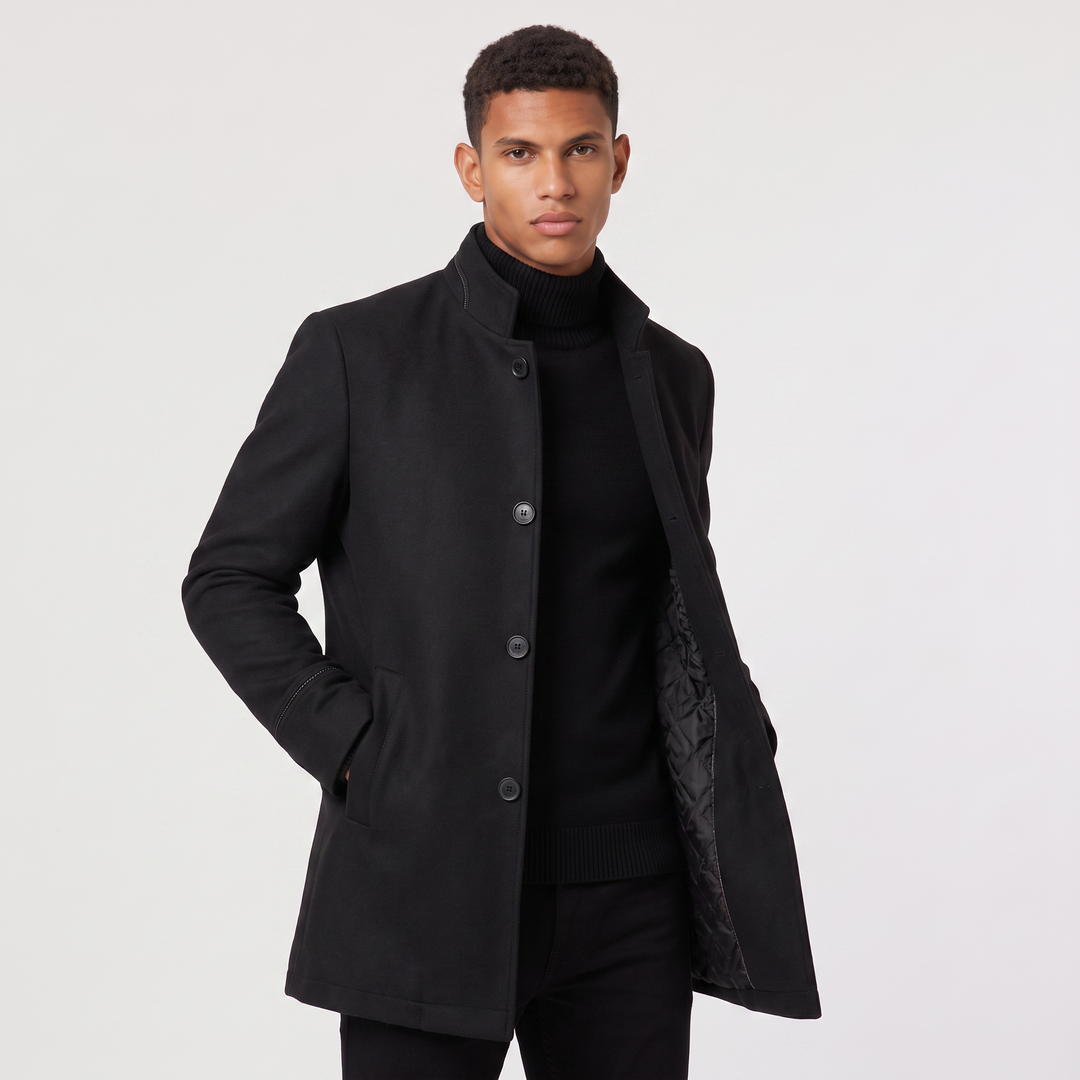 Men's Classic Wool-Blend Stand Collar Coat