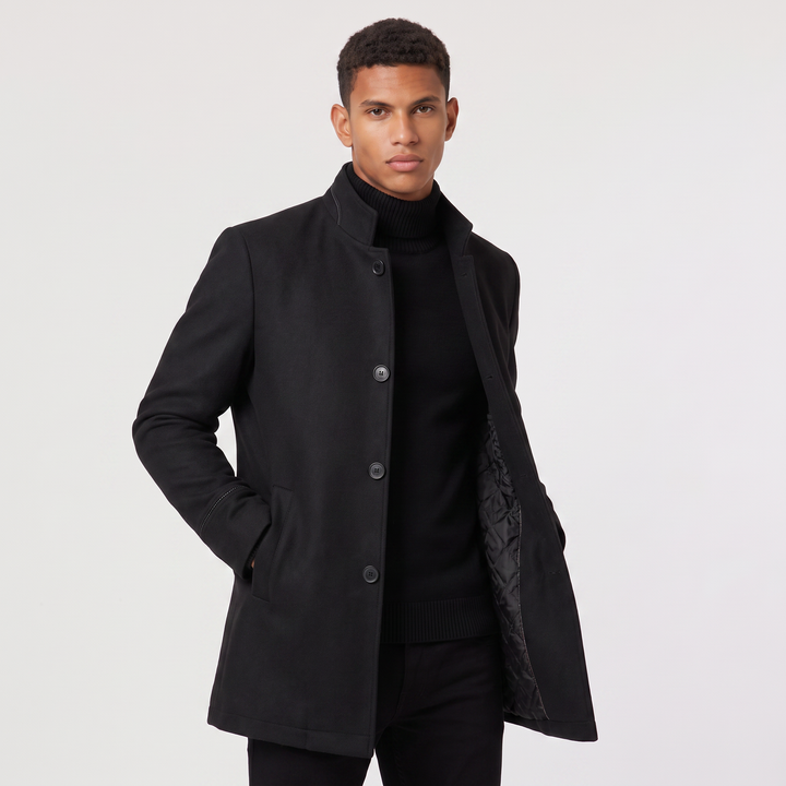 Men's Classic Wool-Blend Stand Collar Coat
