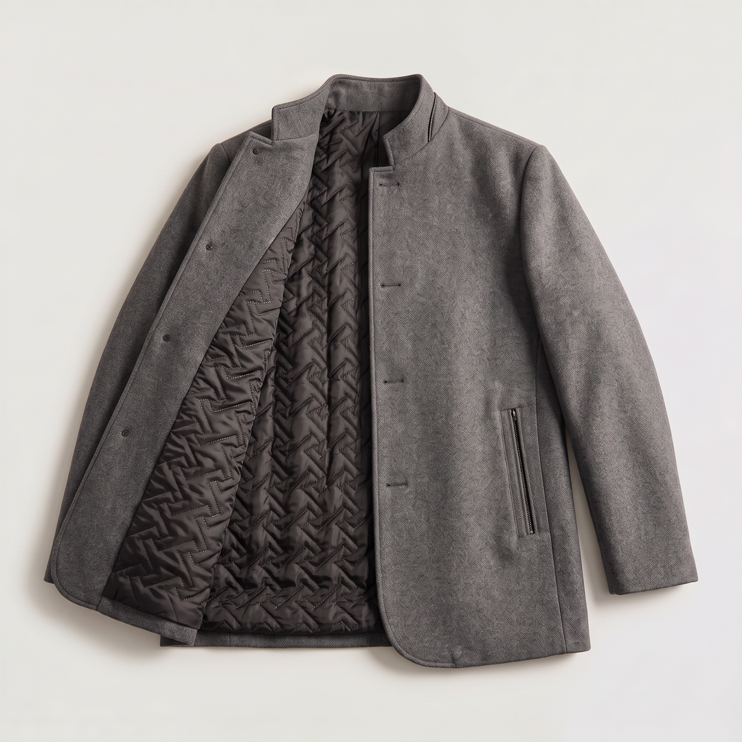 Men's Classic Wool-Blend Stand Collar Coat