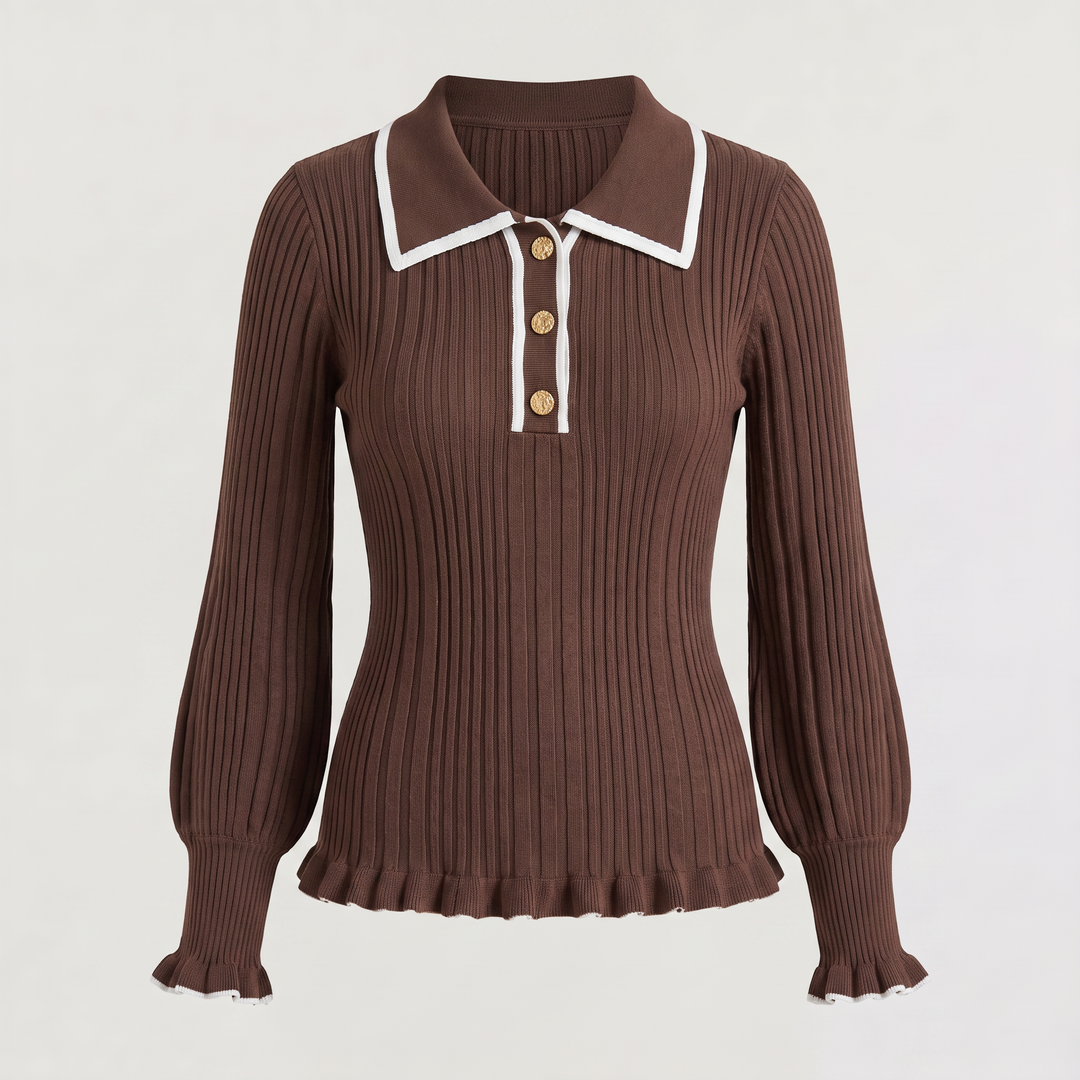 Women's Fitted Ribbed Polo Knit Jumper