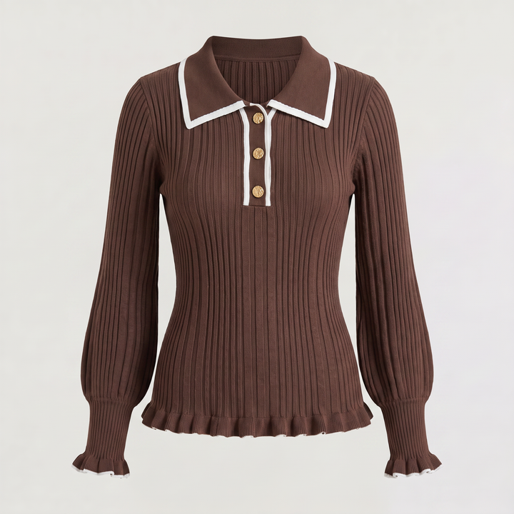 Women's Fitted Ribbed Polo Knit Jumper