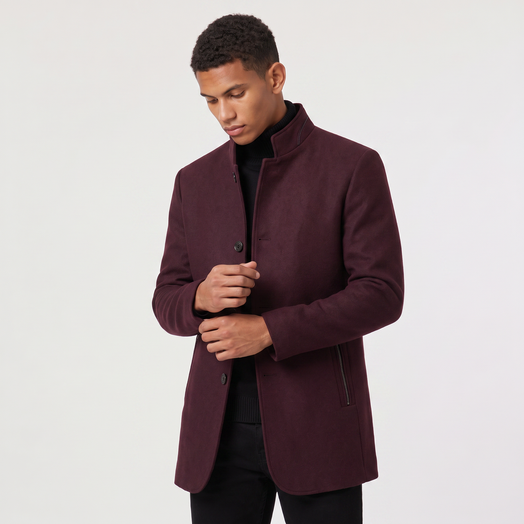 Men's Classic Wool-Blend Stand Collar Coat