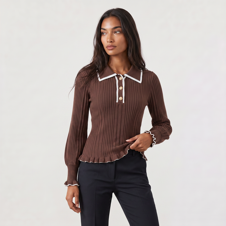 Women's Fitted Ribbed Polo Knit Jumper
