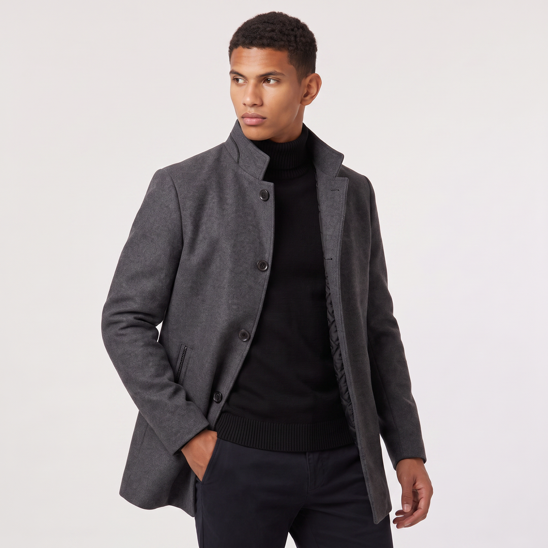 Men's Classic Wool-Blend Stand Collar Coat
