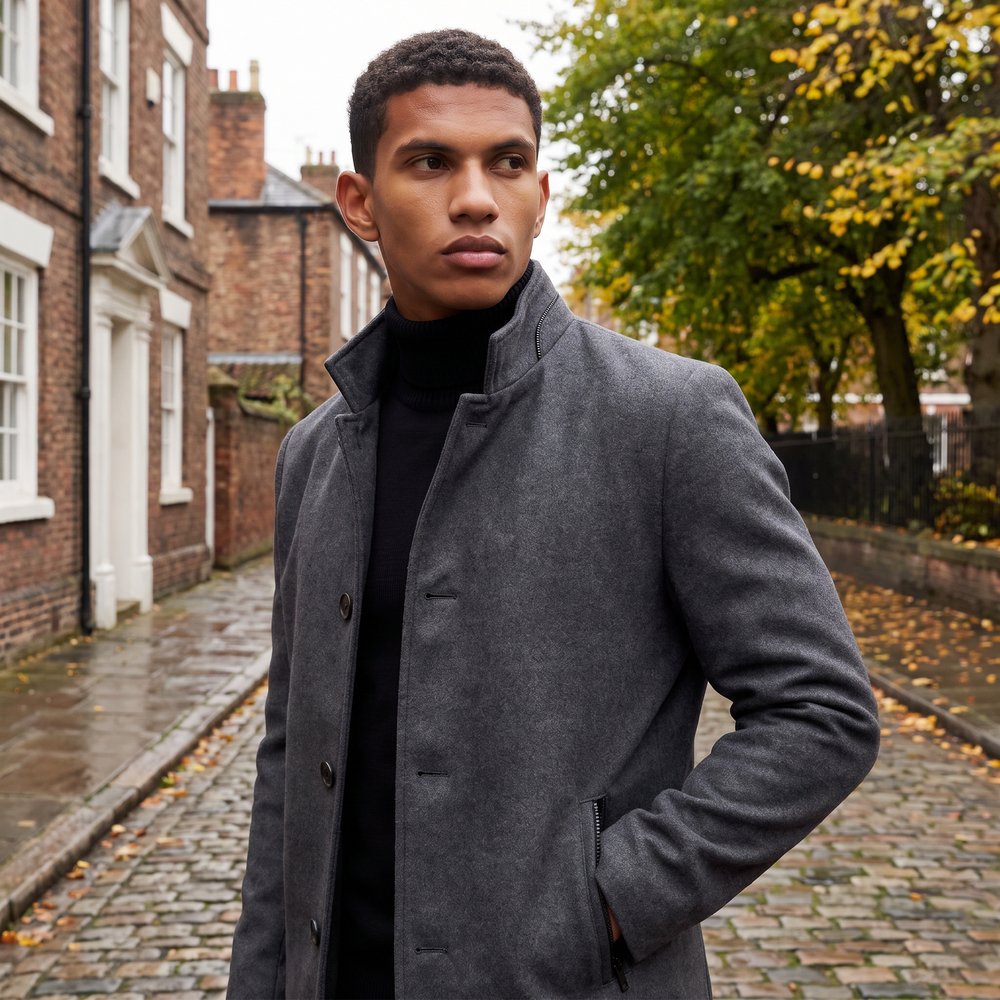 Men's Classic Wool-Blend Stand Collar Coat