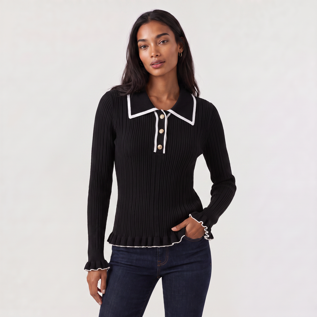 Women's Fitted Ribbed Polo Knit Jumper