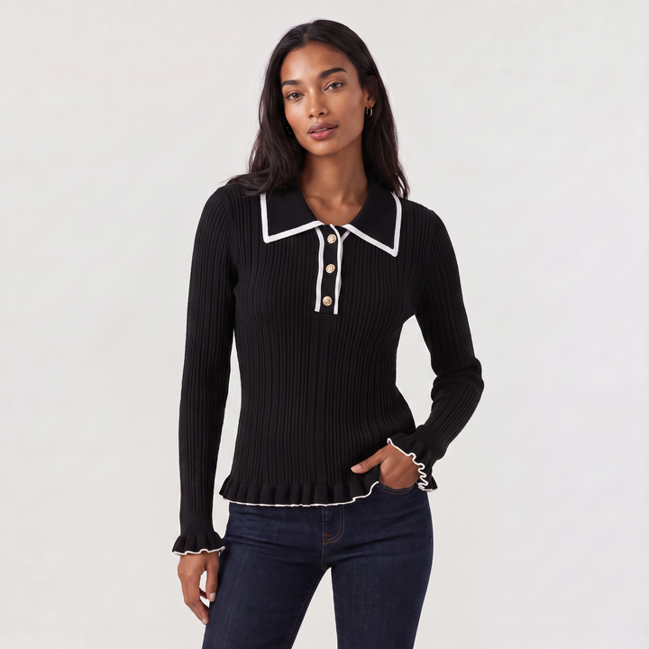Women's Fitted Ribbed Polo Knit Jumper