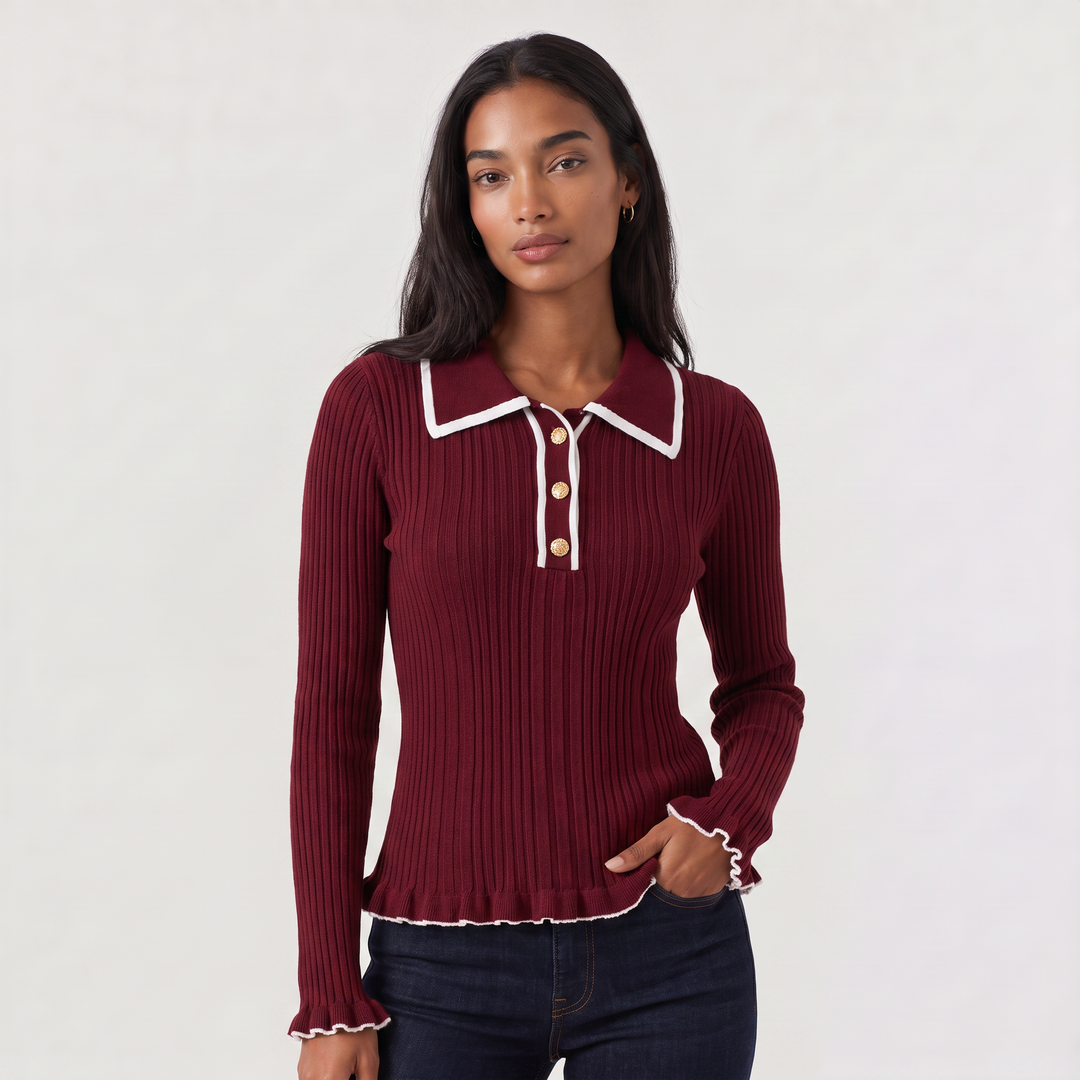 Women's Fitted Ribbed Polo Knit Jumper