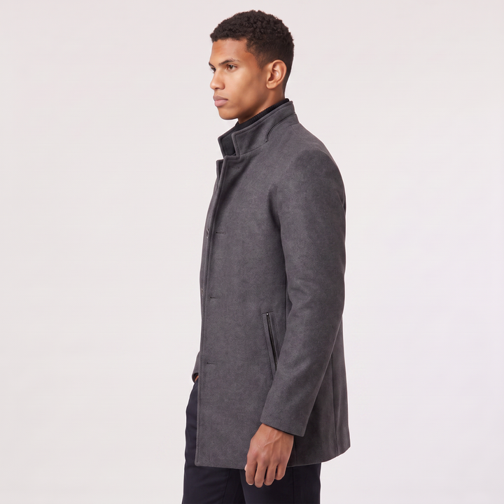 Men's Classic Wool-Blend Stand Collar Coat