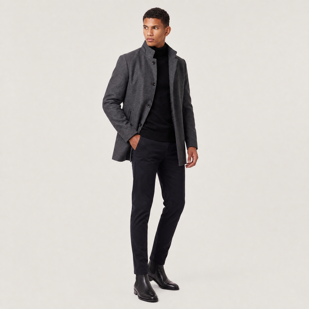 Men's Classic Wool-Blend Stand Collar Coat