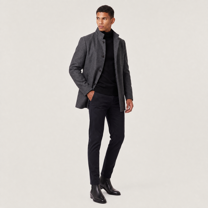 Men's Classic Wool-Blend Stand Collar Coat