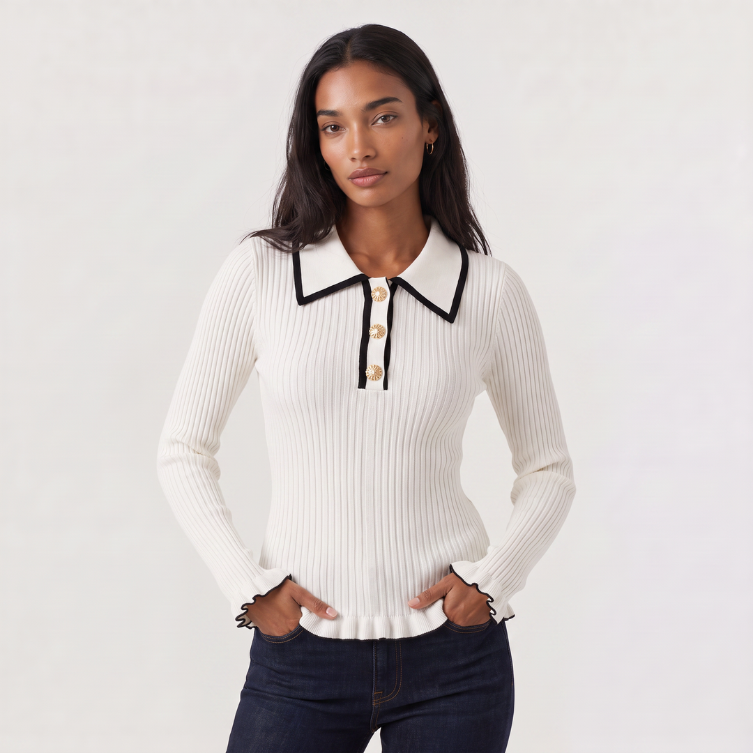 Women's Fitted Ribbed Polo Knit Jumper