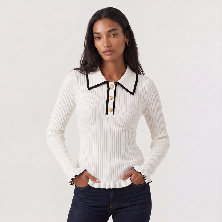 Women's Fitted Ribbed Polo Knit Jumper