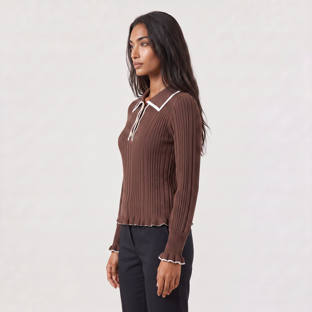 Women's Fitted Ribbed Polo Knit Jumper